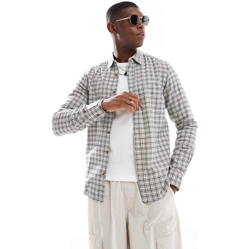 ONLY & SONS small check shirt in cream-White