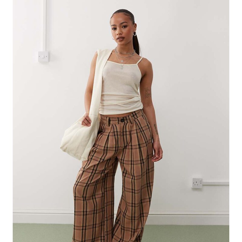Noisy May Petite high waist wide leg trousers with pleat detail