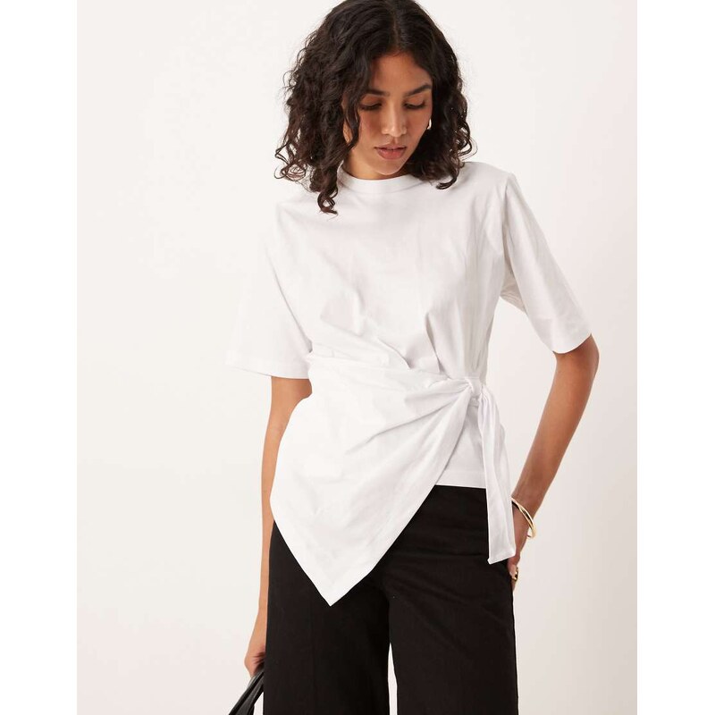 ASOS DESIGN cinched side tee with draping detail in white