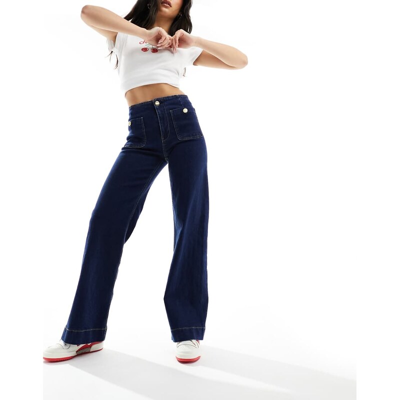 Stradivarius D77 minimalist jeans with pockets in dark blue 108488605