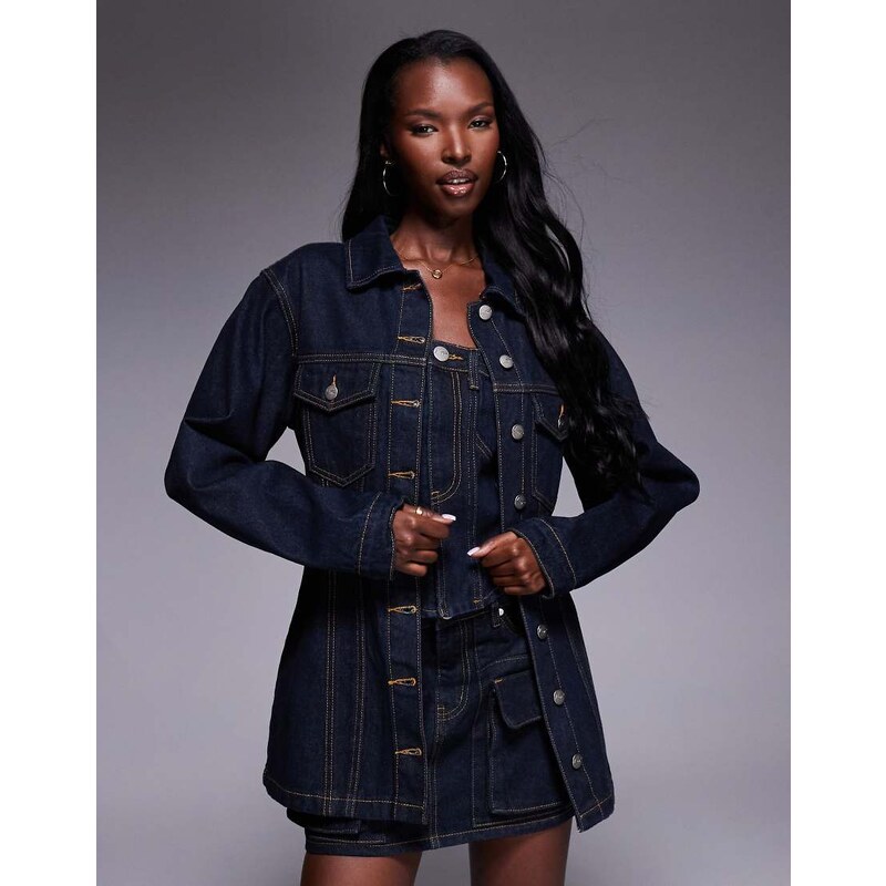 Liquor N Poker denim jacket with cinch waist in dark wash-Blue 107777443