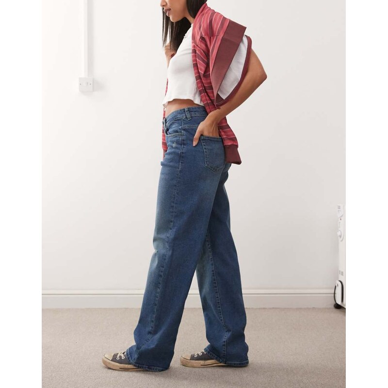 Noisy May Josie high waist baggy jeans in mid blue denim 105672346