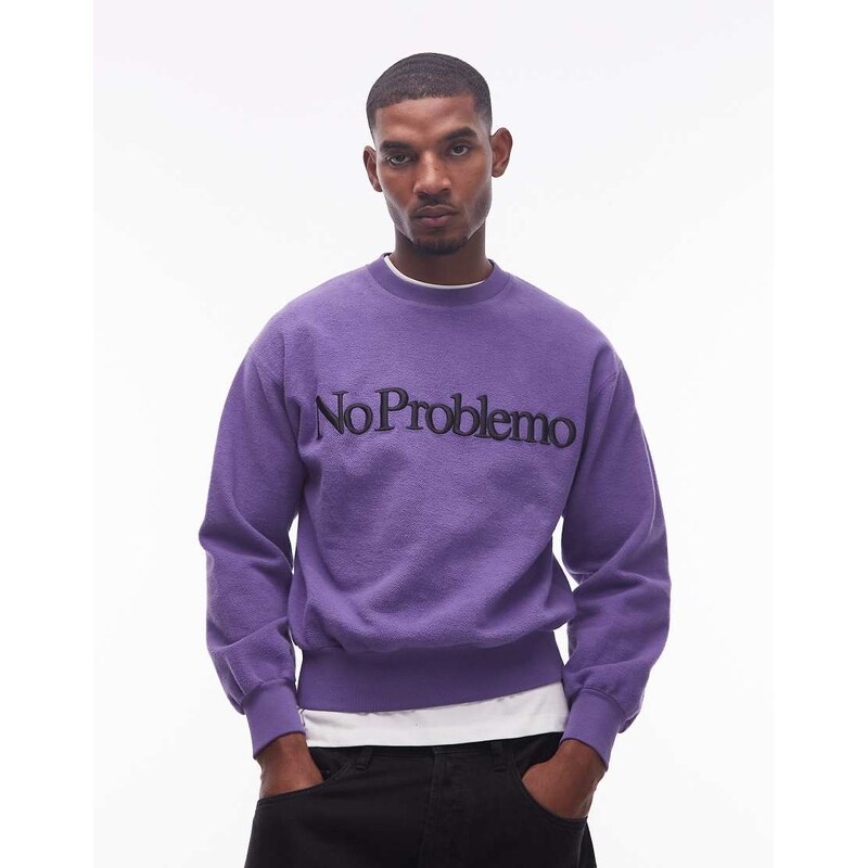 No Problemo reverse fleece logo cotton sweatshirt in lilac