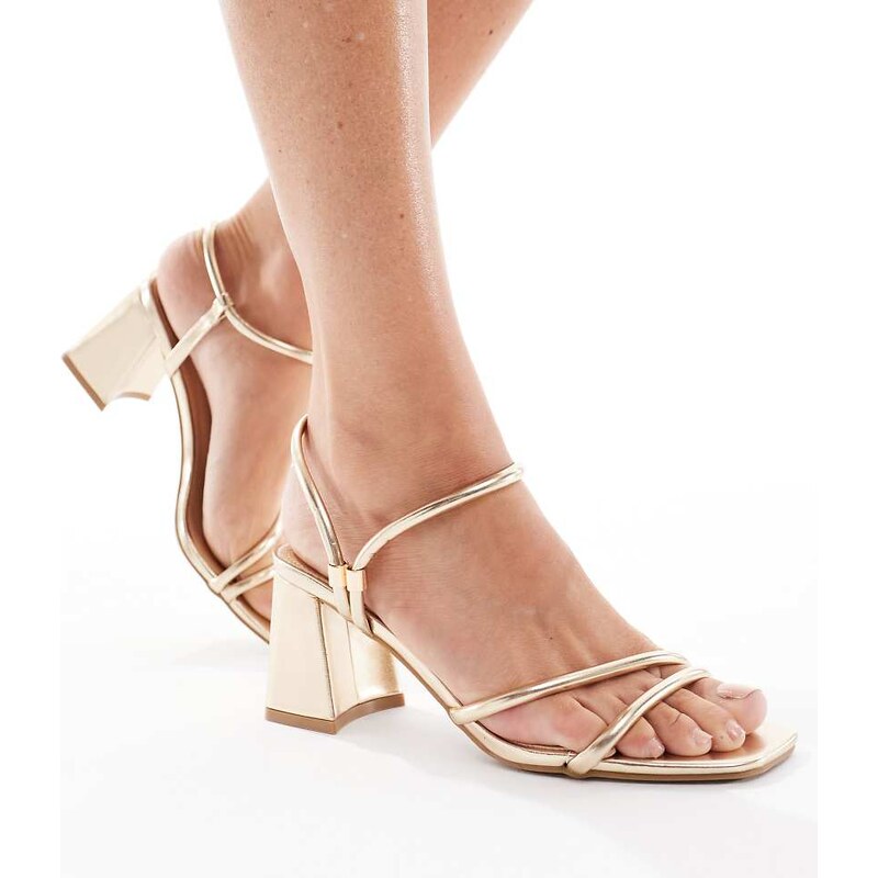 SEQWL Wide Fit Dandelion strappy block heeled sandals in gold