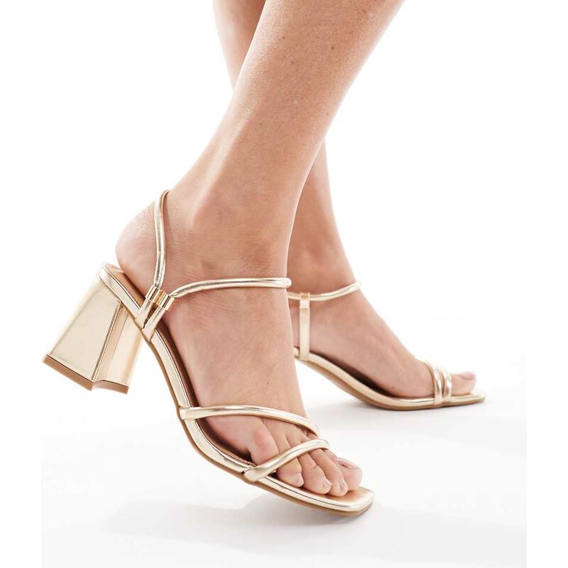 SEQWL Dandelion strappy block heeled sandals in gold 113262060