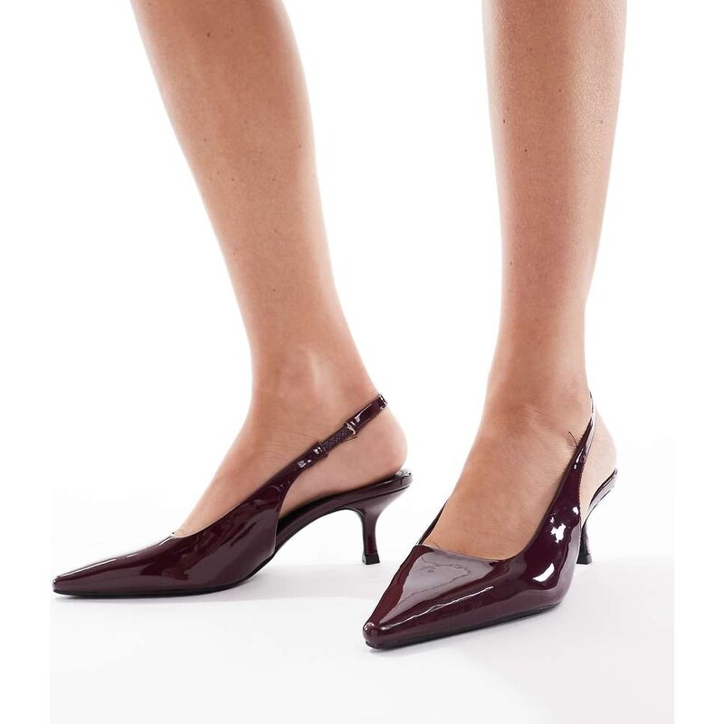 SEQWL Wide Fit Maybach slingback kitten heels in dark berry-Red