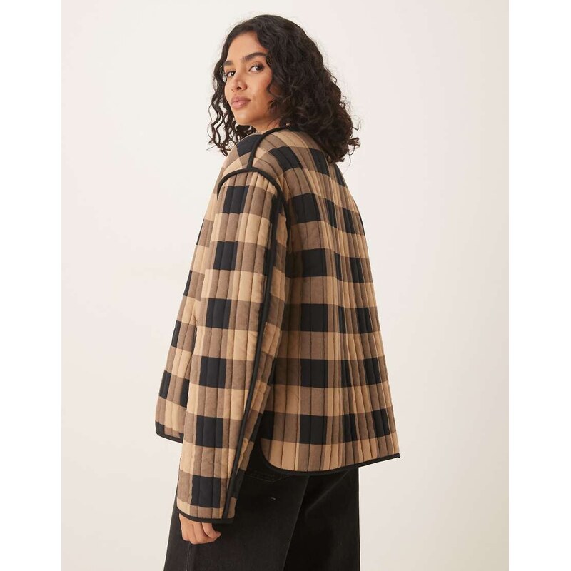 ASOS DESIGN cropped quilted jacket in mono check-Multi