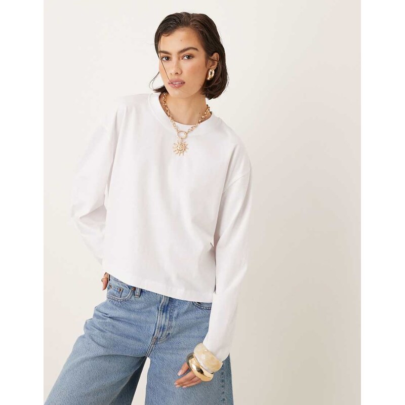 ASOS DESIGN long sleeve boxy cropped t-shirt in white