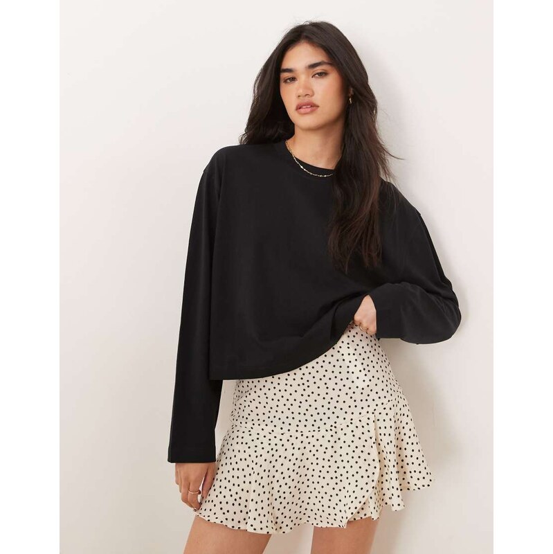 ASOS DESIGN long sleeve boxy cropped t-shirt in black
