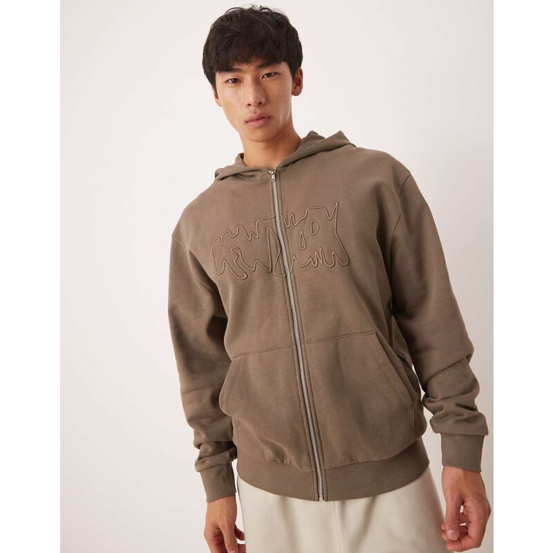 ASOS DESIGN zip through hoodie with street print embroidery in