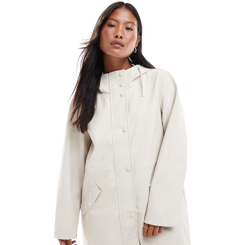 Vero Moda Petite coated rain jacket with hood in moonbeam stone