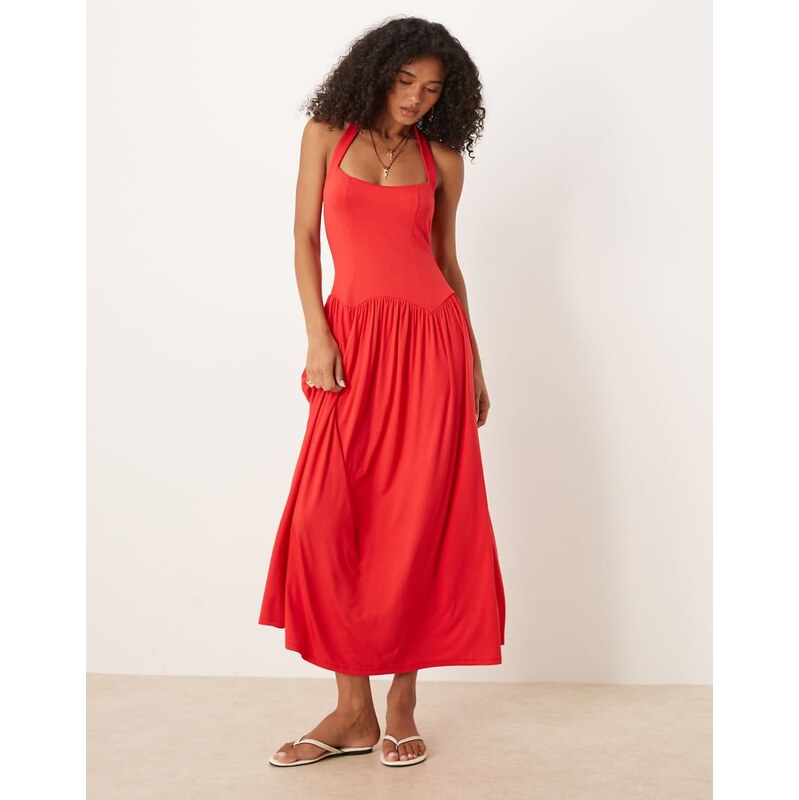 ASOS DESIGN halter dropped waist midi dress in red