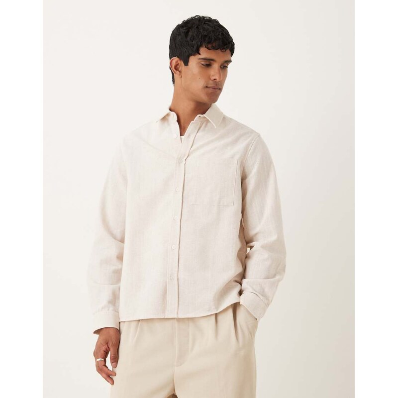 ASOS DESIGN relaxed textured shirt with square collar in beige