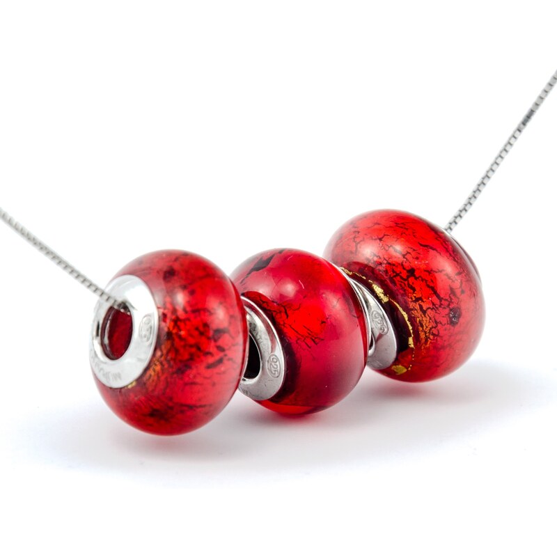 Murano Řetízek stříbro 925 s vinutými perlami Dora - červený