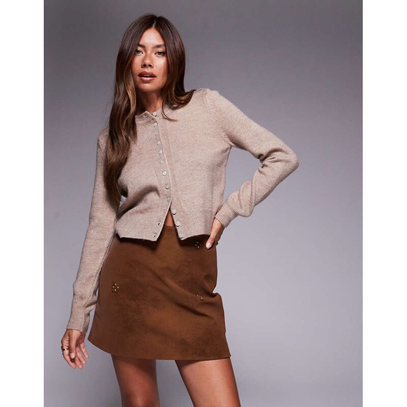 ASOS DESIGN faux suede stud detail mini skirt in brown