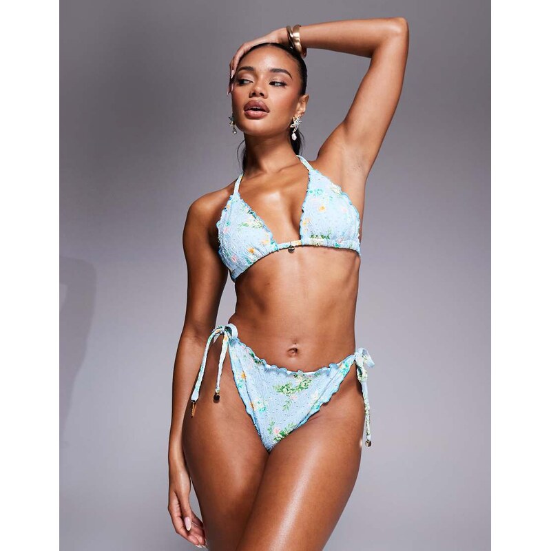 River Island ditsy floral bikini brief in blue