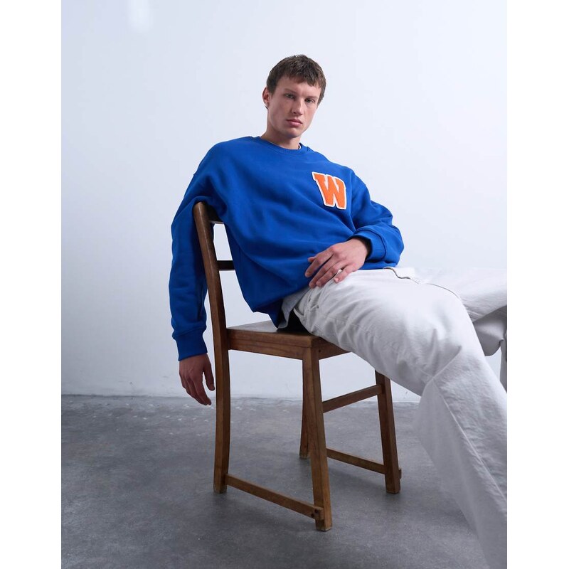 Topman oversized fit sweatshirt with letter felt patch