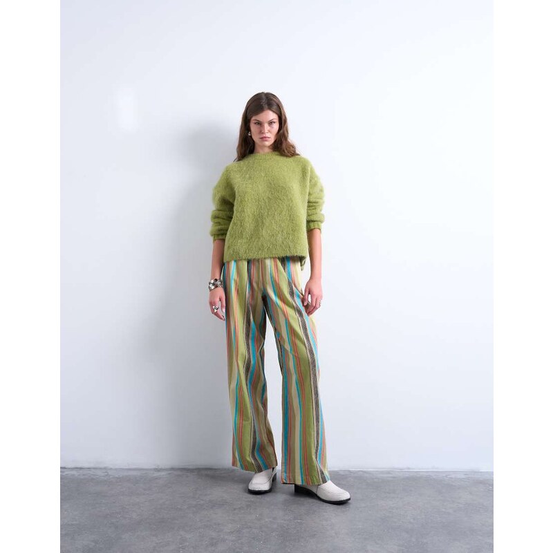 Topshop linen balloon trouser in multi stripe