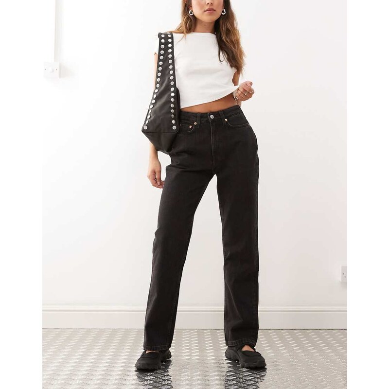 Weekday Resolute high waist straight leg jeans in black 107660256