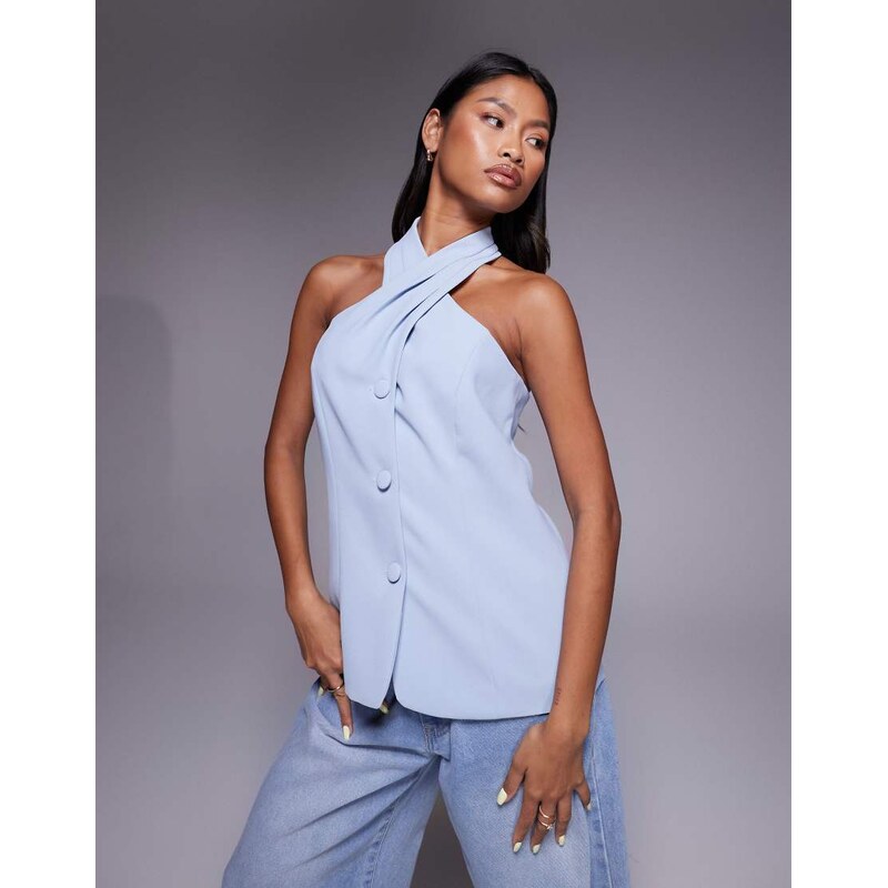 River Island halterneck waistcoat in light blue 107660280