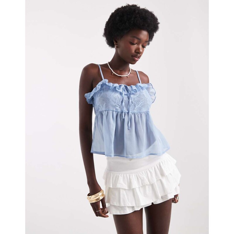 Miss Selfridge lace insert cami top in baby blue-White 115354890