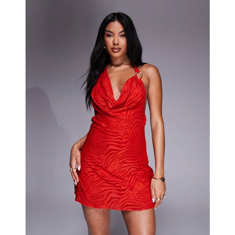 Oh Polly cowl neck mini dress in chilli red 107660294