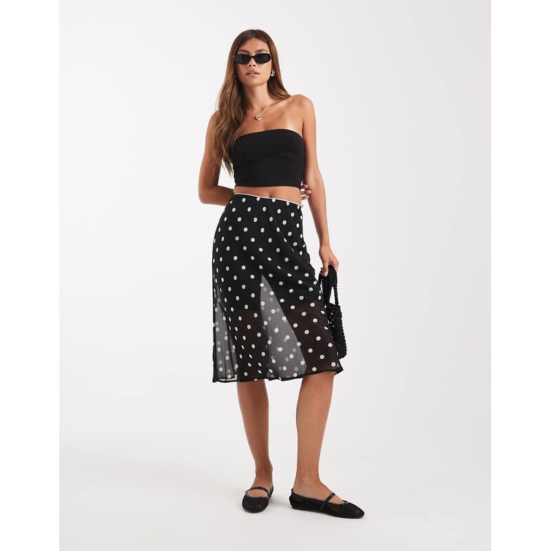 ASOS DESIGN sheer midi skirt in polka dot-Multi