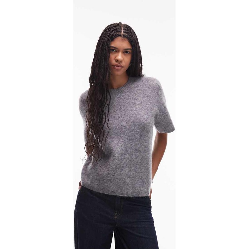 ARKET alpaca and wool blend short sleeve sweater in grey