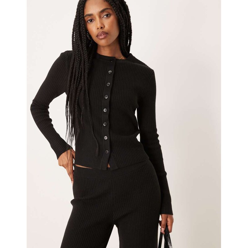 ASOS DESIGN co-ord knitted rib cardigan in black-Brown 107660353
