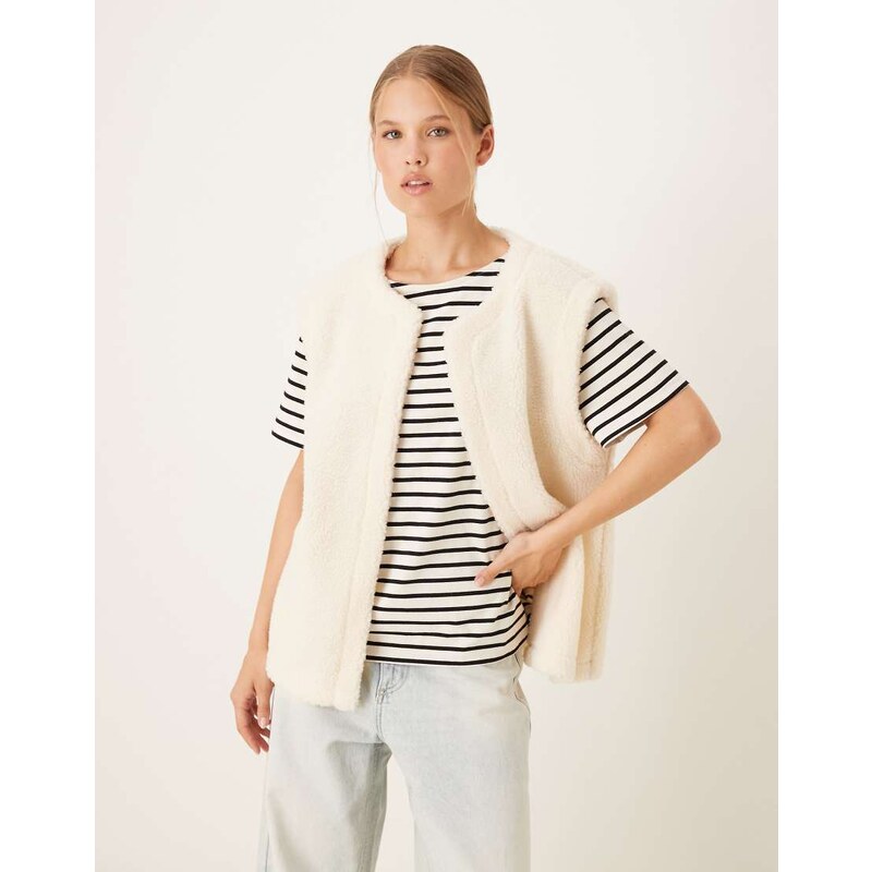 ASOS DESIGN borg fleece gilet in cream-White