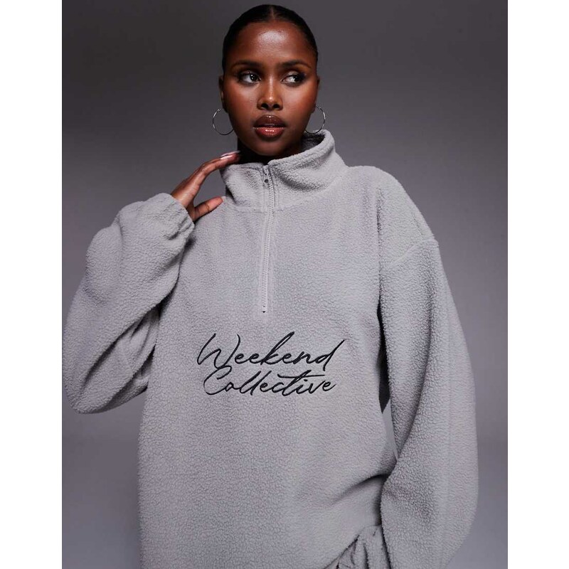 ASOS Weekend Collective Weekend Collective oversized half zip borg 107665903