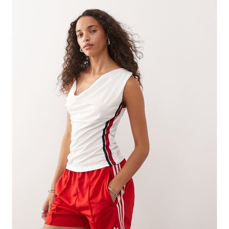 COLLUSION cowl neck cami with sporty stripe detail in white