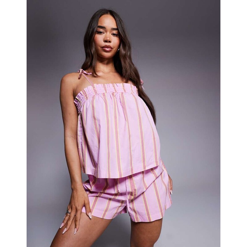 River Island strappy top co-ord in pink stripe 107665931