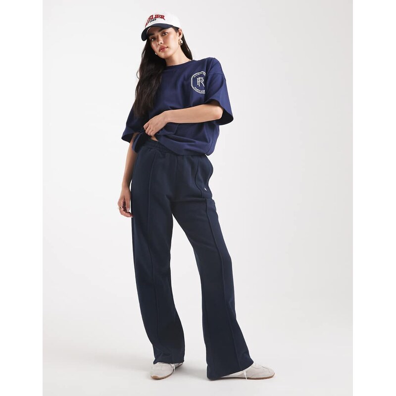 4th & Reckless cotton embroidered logo seam detail wide leg joggers in 107665963