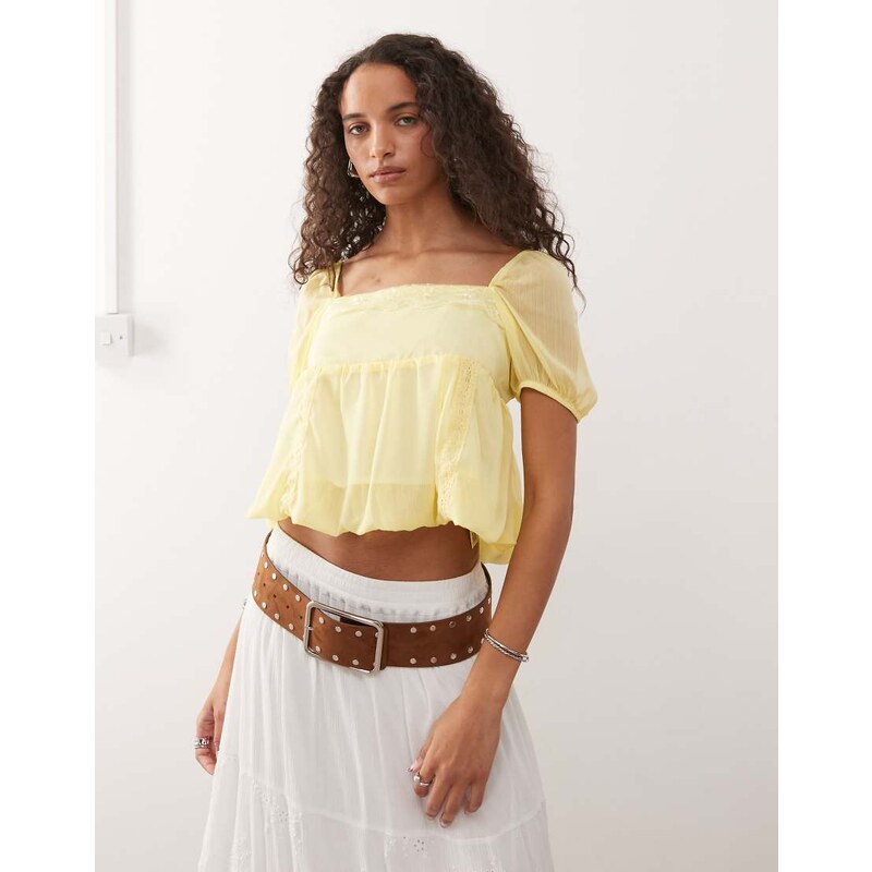 Reclaimed Vintage puff ball top in butter yellow