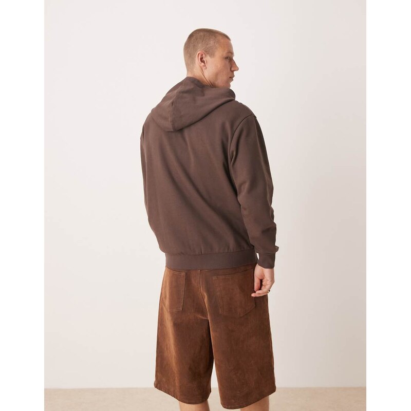 ASOS DESIGN zip through hoodie with sporty print in brown
