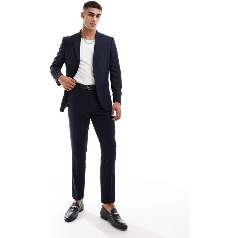 Selected wool blend slim fit trousers in navy