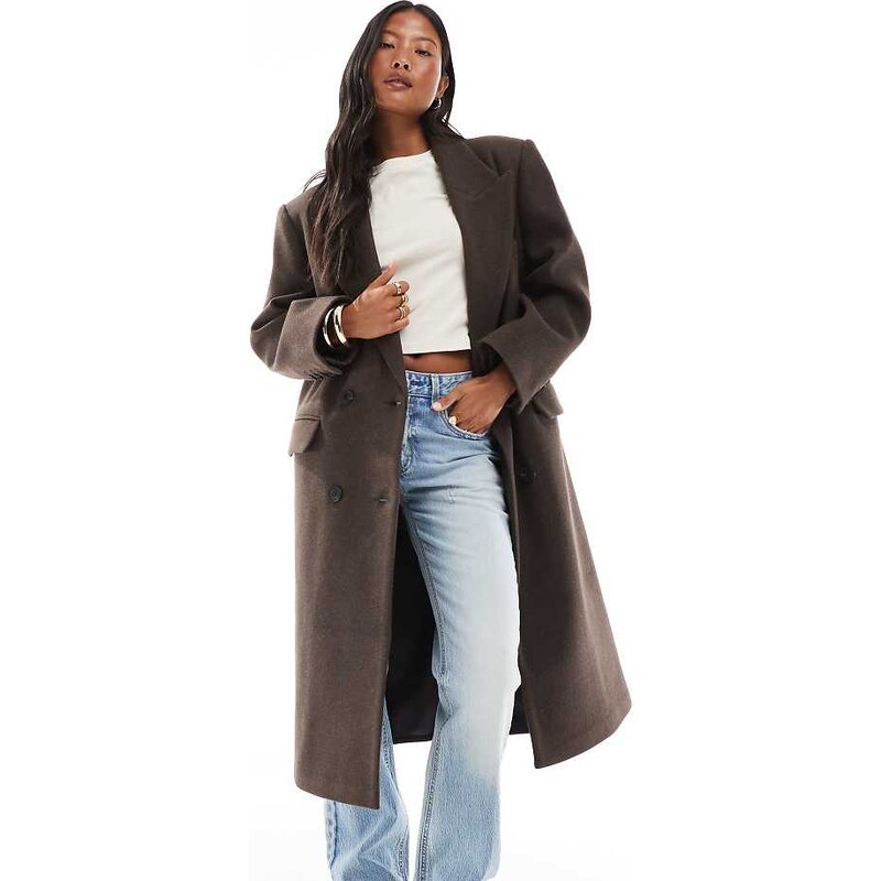 ASOS Petite ASOS DESIGN Petite oversized dad coat in chocolate melange 108056332