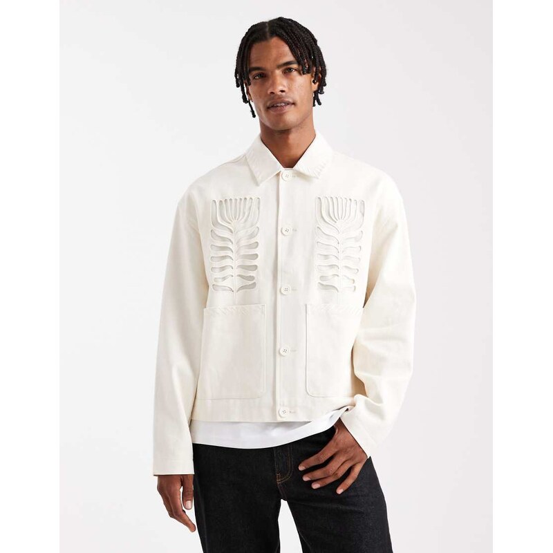 ASOS DESIGN harrington jacket with embroidery detail in white