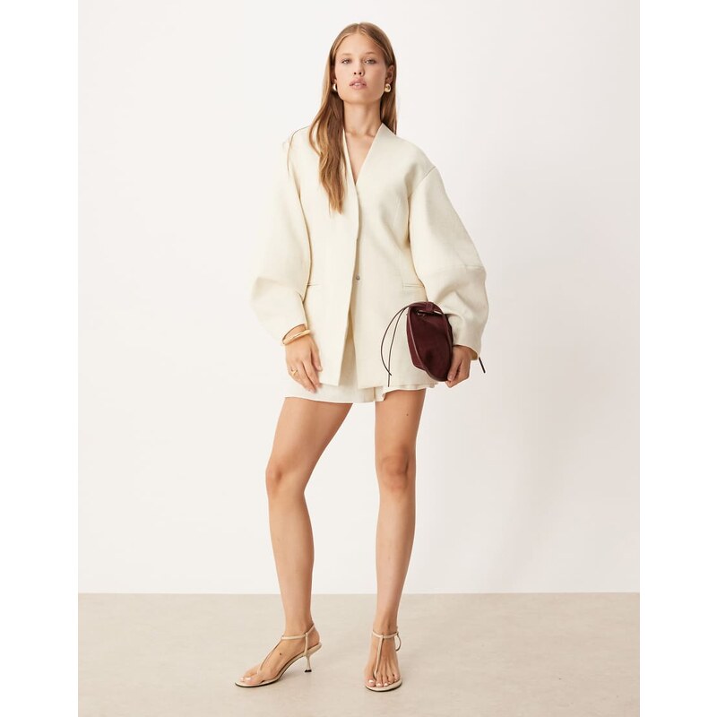 ASOS DESIGN cocoon sleeve collarless blazer co-ord in buttermilk 115512296
