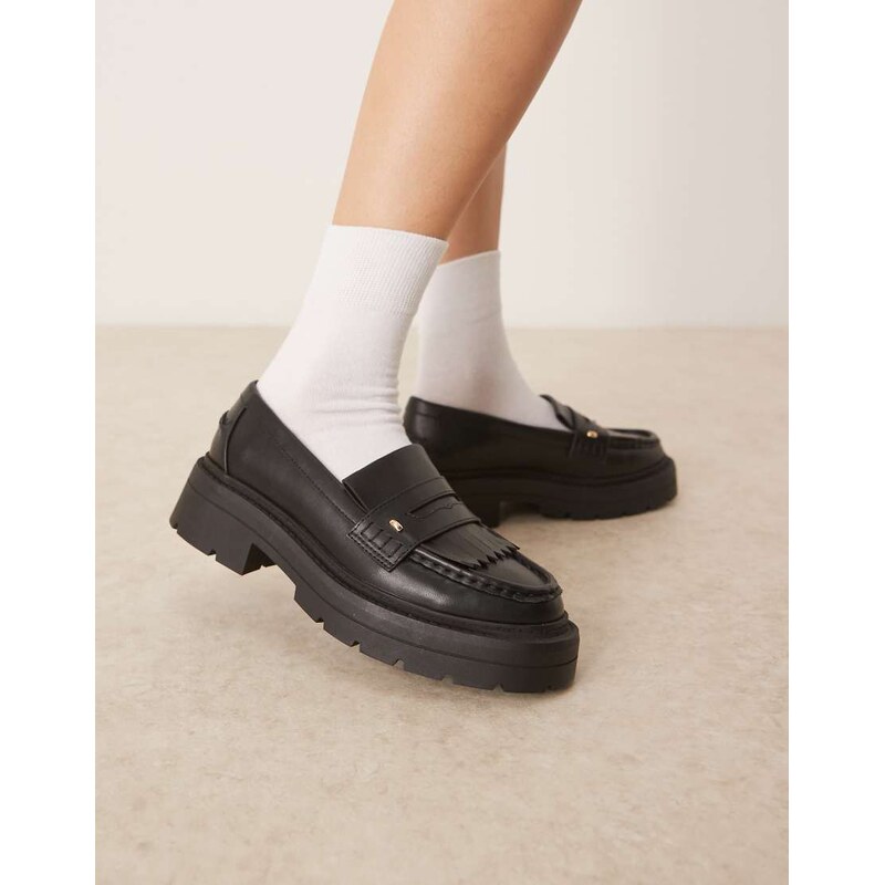 ASOS DESIGN Monty chunky fringe detail loafers in black