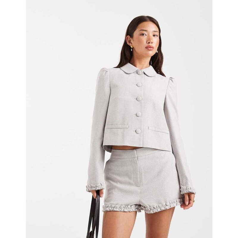 Miss Selfridge puff sleeve button through blazer co-ord in grey 107679891