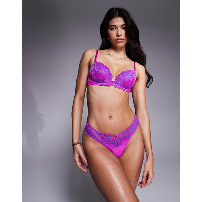 Ann Summers Sexy Lace two tone thong in pink & blue-Multi 107680933