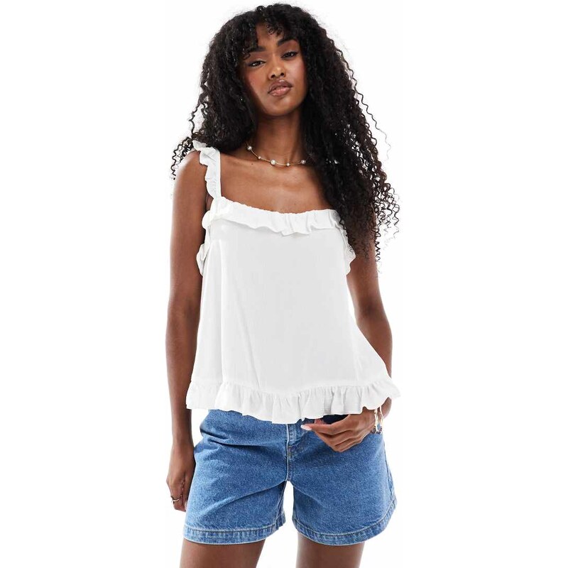 Miss Selfridge frill detail cami in white 107679966