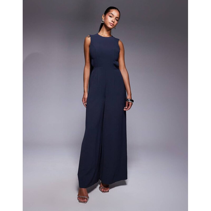 ASOS DESIGN buckle detail wide leg jumpsuit in charcoal-Grey 107679972