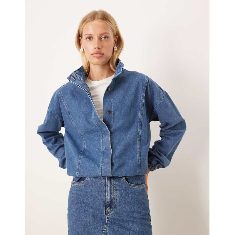 ASOS DESIGN funnel neck oversized jacket in indigo-Blue 109645934