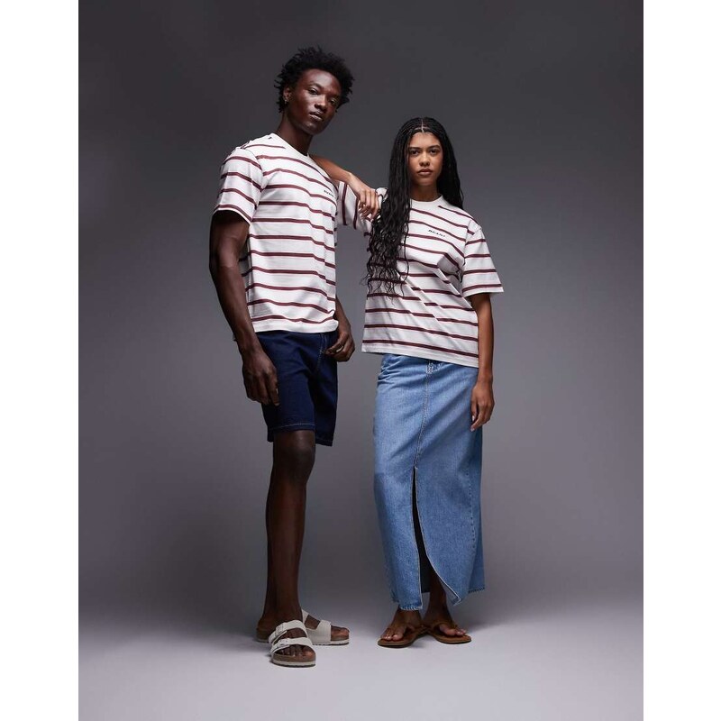Dickies york heavyweight stripe t-shirt in off white and red 109239752