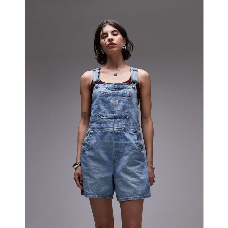Levis utility denim shortall dungarees in light wash-Navy