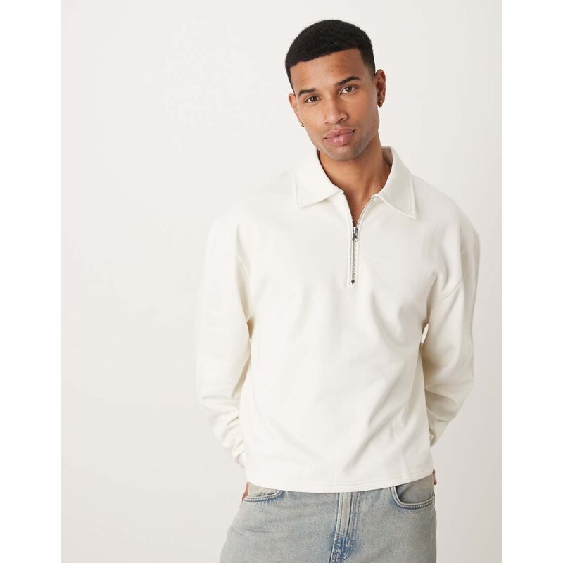 ASOS DESIGN boxy relaxed quarter zip sweatshirt with collar in