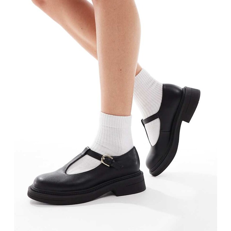 London Rebel Wide Fit Sophia chunky mary janes in black
